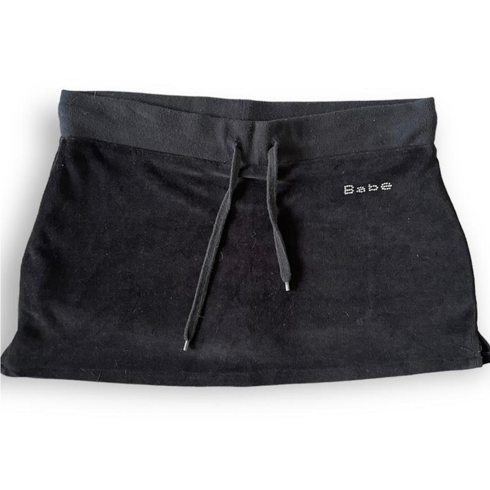 Y2k black bedazzled velour mini skirt